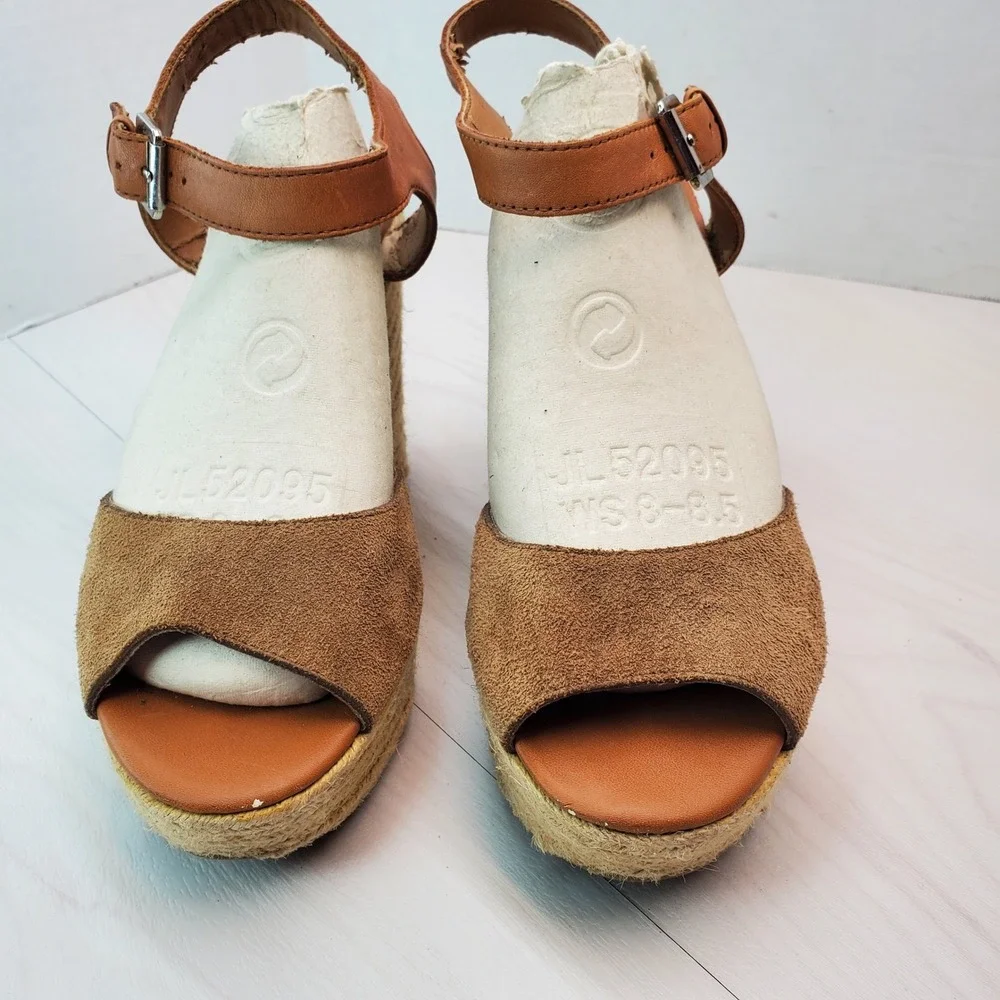 Dolce Vita DV Nude Suede Tan Leather Ankle Strap Wedge Espadrille Sandals Size 8